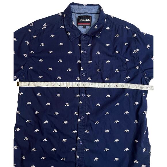 Aeropostale A87 Men’s Short Sleeve Button Up Shirt Large Navy Blue All Over Logo - Picture 9 of 11